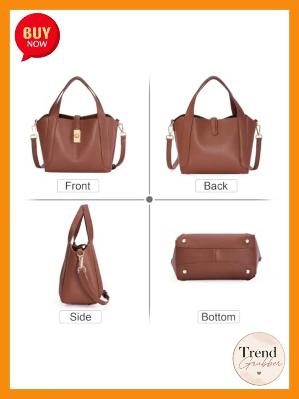 Women's Faux Leather Top Handle Satchel Crossbody Bag with Detachable Strap